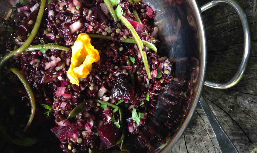 Black rice anti-oxidant salad with roasted pumpkin seed dressing