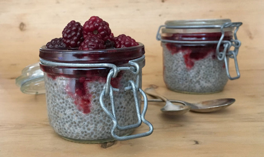 Blackberry and bay chia breakfast pot to help balance hormones