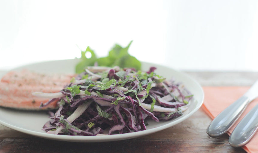 Fast food: red cabbage & fennel slaw with tahini dressing