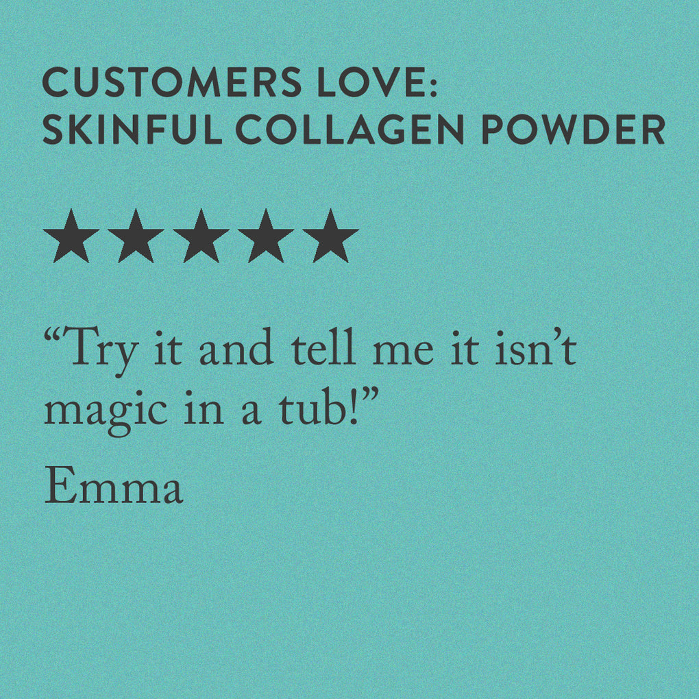 Bare Biology collagen review with 5 stars on a blue background