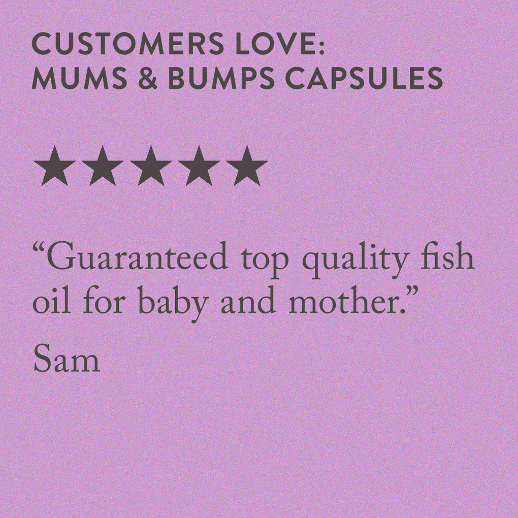 5 star customer review for bare biology omega-3 pregnancy capsules: Guaranteed top quality fish oil for baby and mother.