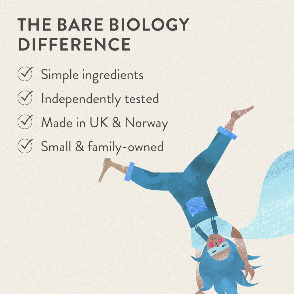 tick list of why bare biology is different and an illustration of a child cart wheeling