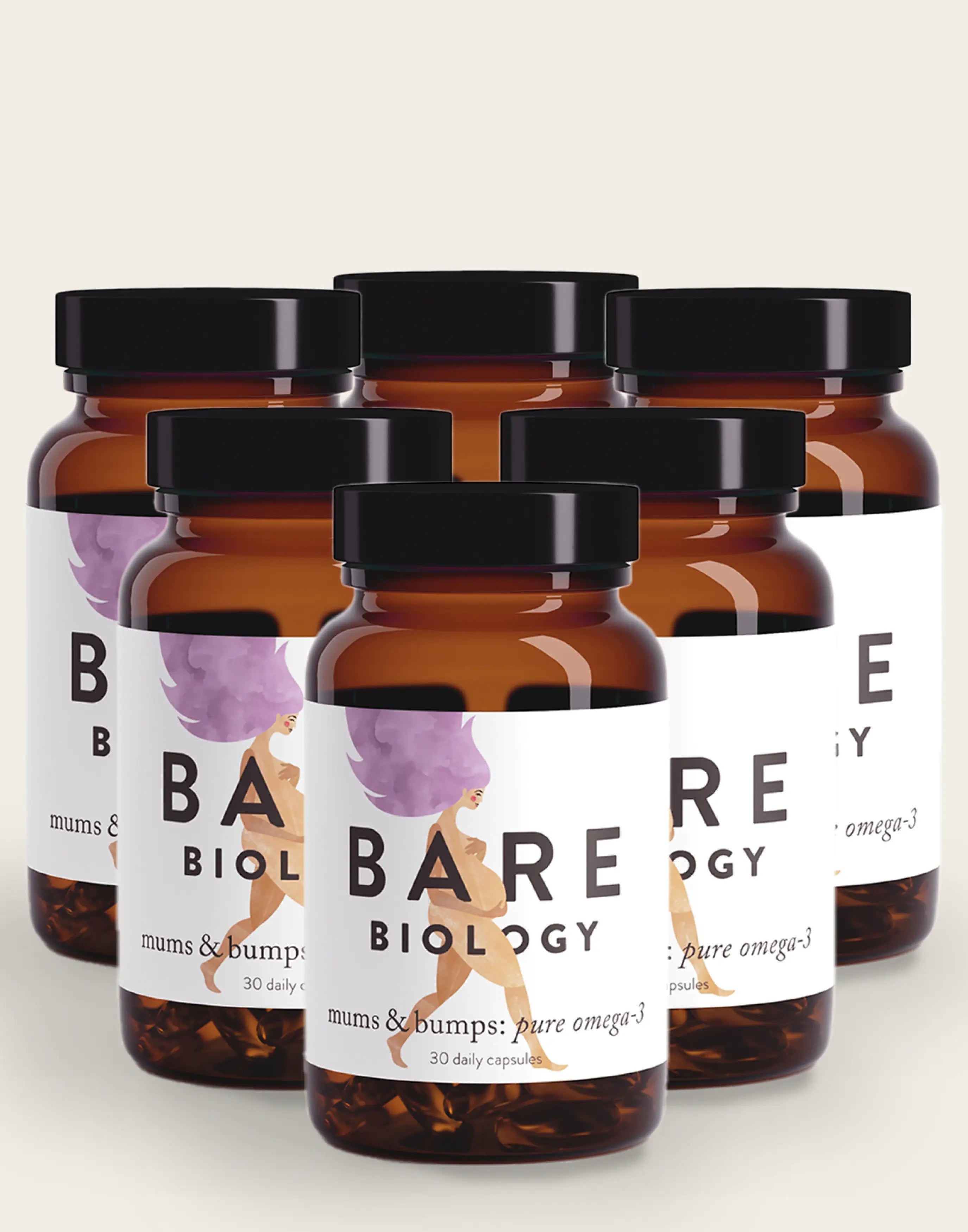 Mums & Bumps x6 Pack - Glass Jar | Omega-3 Capsules | Bare Biology